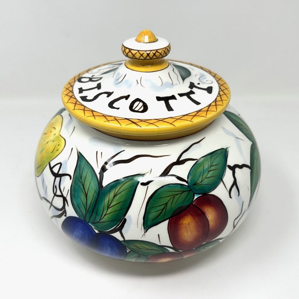 Vtg. Bella Casa by Ganz Biscotti Jar Signed Valerio Fruit Italian Design
